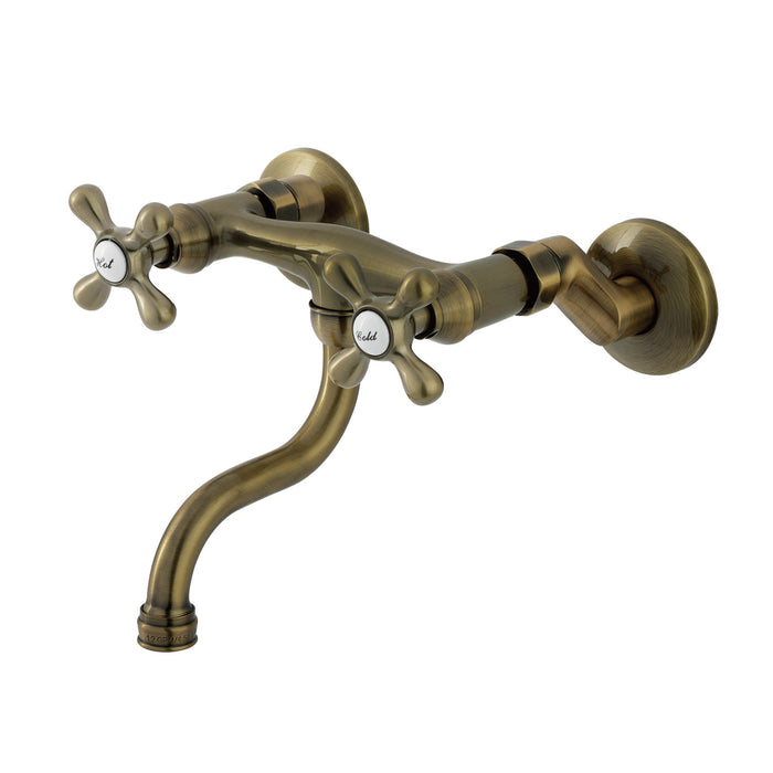 Kingston Heirloom KS2113AX - Kingston Double-Handle 2-Hole Wall Mount Bathroom Faucet, Antique Brass