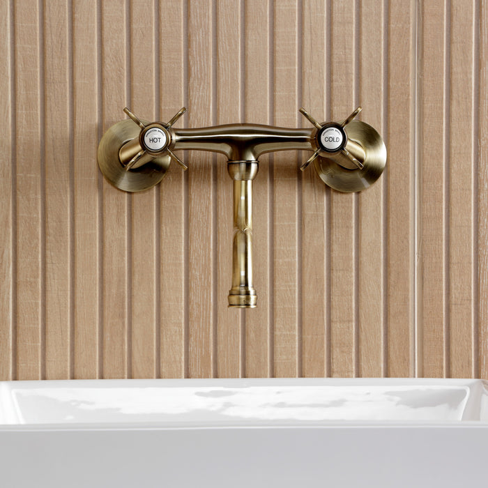 Kingston Heirloom KS2113BEX - Essex Double-Handle 2-Hole Wall Mount Bathroom Faucet, Antique Brass