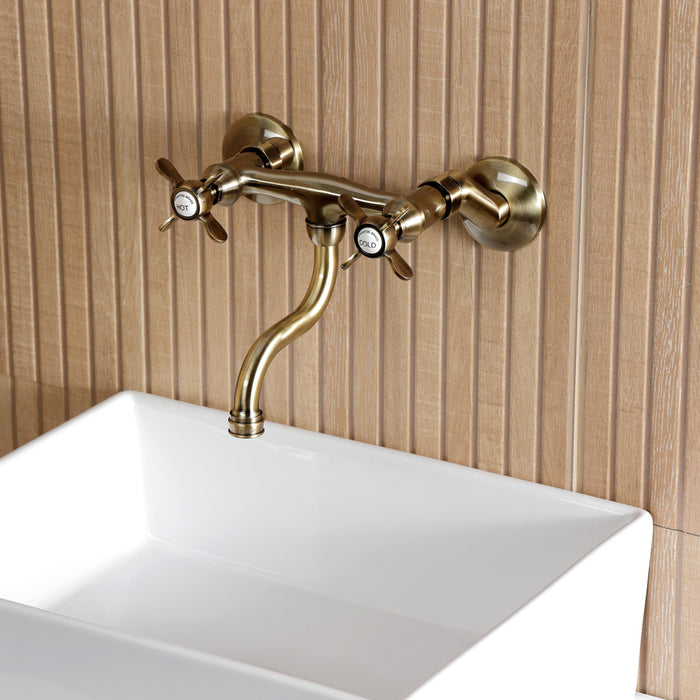 Kingston Heirloom KS2113BEX - Essex Double-Handle 2-Hole Wall Mount Bathroom Faucet, Antique Brass