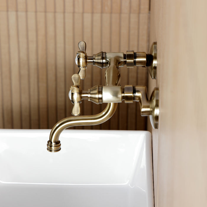 Kingston Heirloom KS2113BEX - Essex Double-Handle 2-Hole Wall Mount Bathroom Faucet, Antique Brass