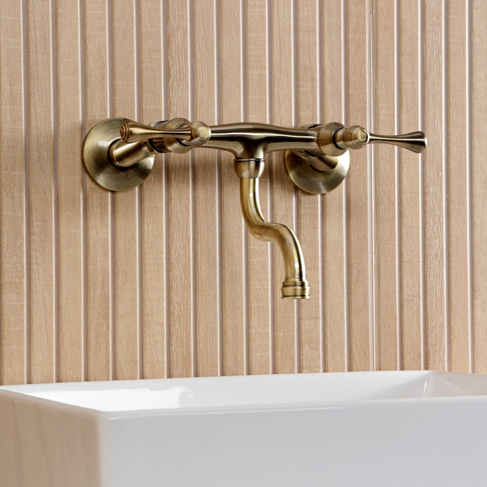Kingston Tulare KS2113BL - Kingston Double-Handle 2-Hole Wall Mount Bathroom Faucet, Antique Brass