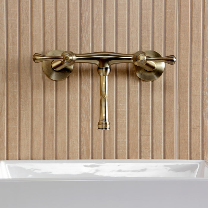 Kingston Tulare KS2113BL - Kingston Double-Handle 2-Hole Wall Mount Bathroom Faucet, Antique Brass