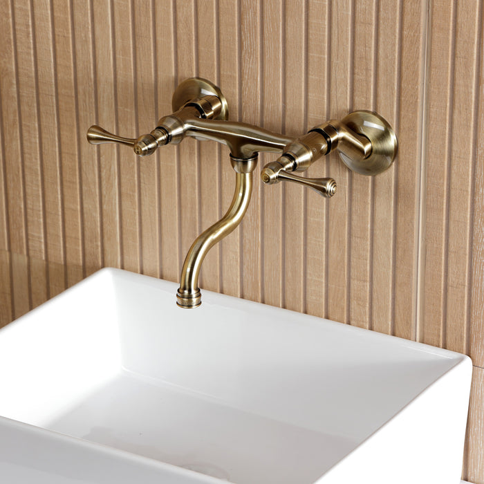 Kingston Tulare KS2113BL - Kingston Double-Handle 2-Hole Wall Mount Bathroom Faucet, Antique Brass