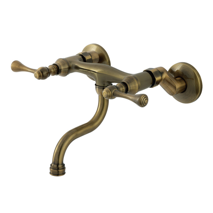Kingston Tulare KS2113BL - Kingston Double-Handle 2-Hole Wall Mount Bathroom Faucet, Antique Brass