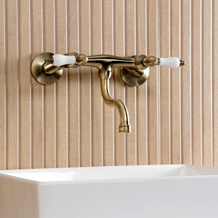 Kingston Heirloom KS2113PL - Kingston Double-Handle 2-Hole Wall Mount Bathroom Faucet, Antique Brass