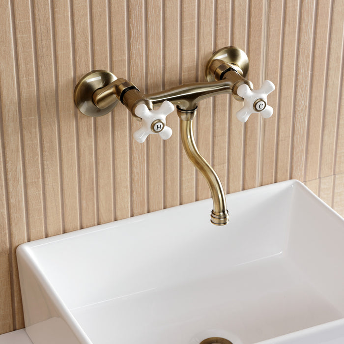 Kingston Heirloom KS2113PX - Kingston Double-Handle 2-Hole Wall Mount Bathroom Faucet, Antique Brass