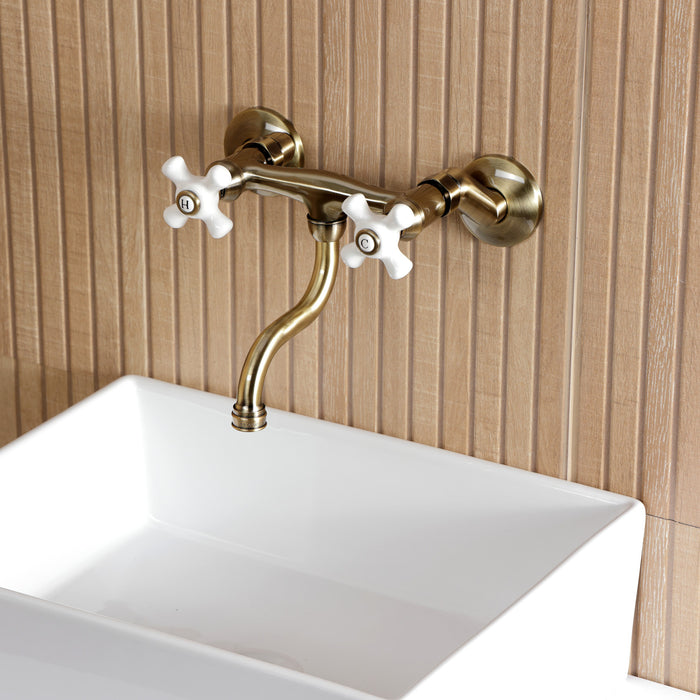 Kingston Heirloom KS2113PX - Kingston Double-Handle 2-Hole Wall Mount Bathroom Faucet, Antique Brass