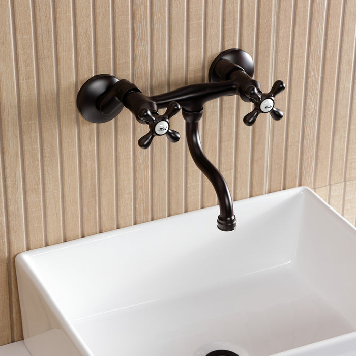 Kingston KS2115AX Double-Handle 2-Hole Wall Mount Bathroom Faucet, Oil Rubbed Bronze