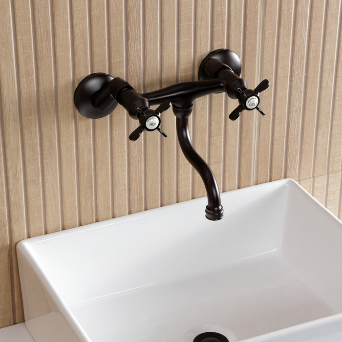 Kingston Heirloom KS2115BEX - Essex Double-Handle 2-Hole Wall Mount Bathroom Faucet, Oil Rubbed Bronze