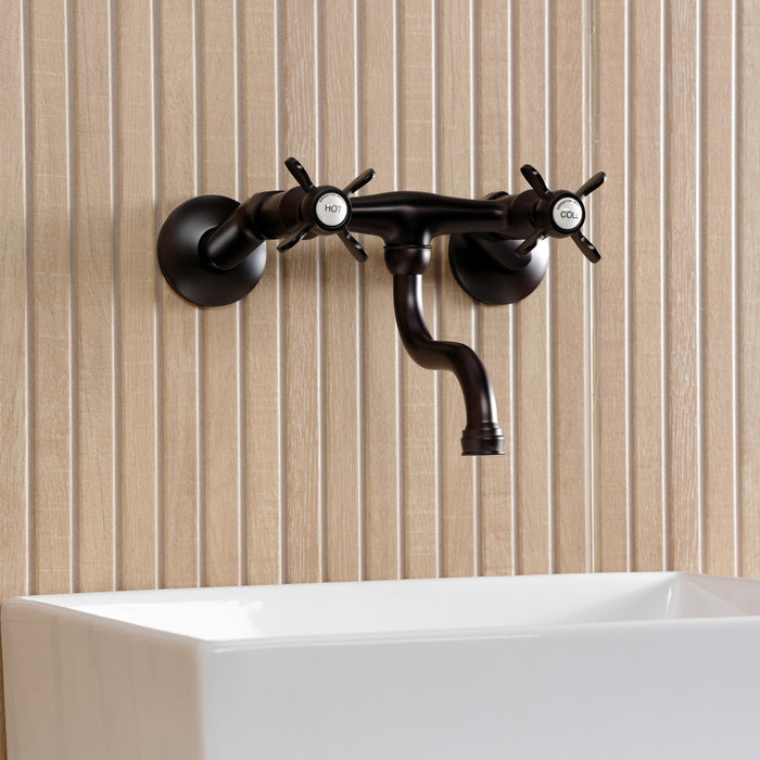 Kingston Heirloom KS2115BEX - Essex Double-Handle 2-Hole Wall Mount Bathroom Faucet, Oil Rubbed Bronze