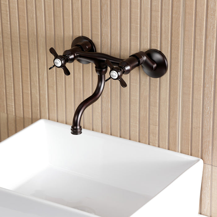 Kingston Heirloom KS2115BEX - Essex Double-Handle 2-Hole Wall Mount Bathroom Faucet, Oil Rubbed Bronze