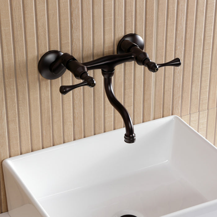 Kingston Tulare KS2115BL - Kingston Double-Handle 2-Hole Wall Mount Bathroom Faucet, Oil Rubbed Bronze