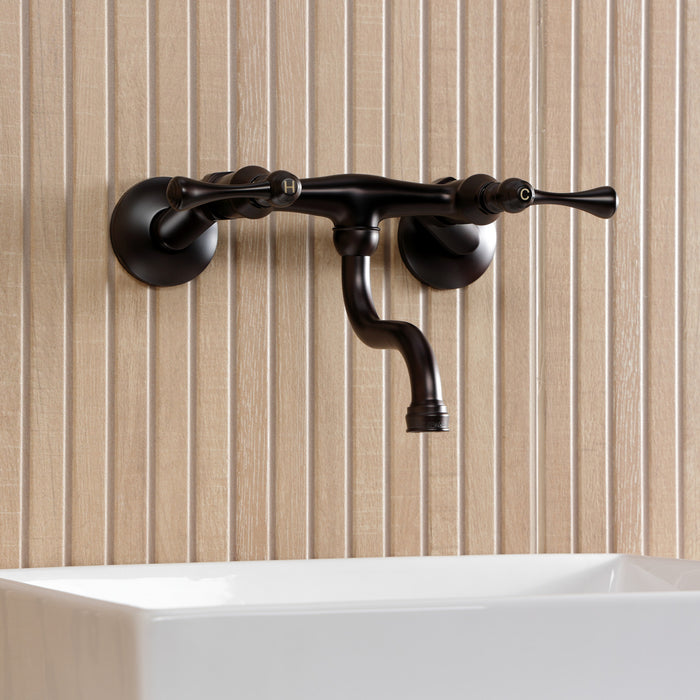 Kingston Tulare KS2115BL - Kingston Double-Handle 2-Hole Wall Mount Bathroom Faucet, Oil Rubbed Bronze