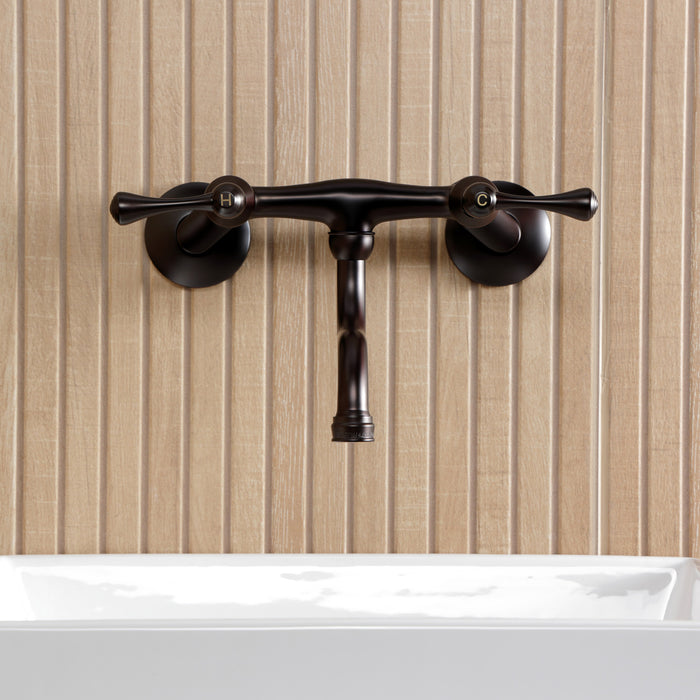 Kingston Tulare KS2115BL - Kingston Double-Handle 2-Hole Wall Mount Bathroom Faucet, Oil Rubbed Bronze