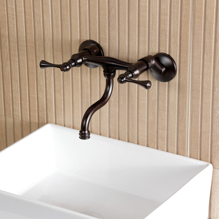 Kingston Tulare KS2115BL - Kingston Double-Handle 2-Hole Wall Mount Bathroom Faucet, Oil Rubbed Bronze