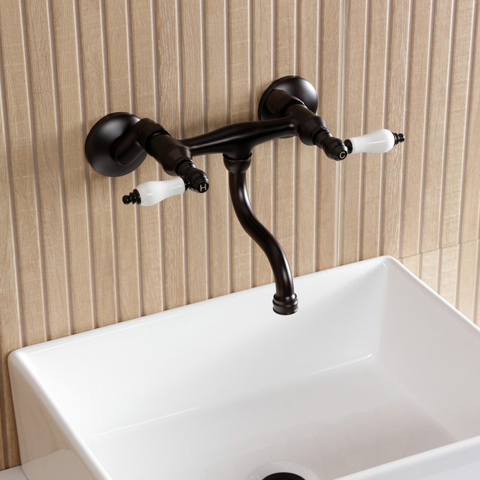 Kingston Heirloom KS2115PL - Kingston Double-Handle 2-Hole Wall Mount Bathroom Faucet, Oil Rubbed Bronze