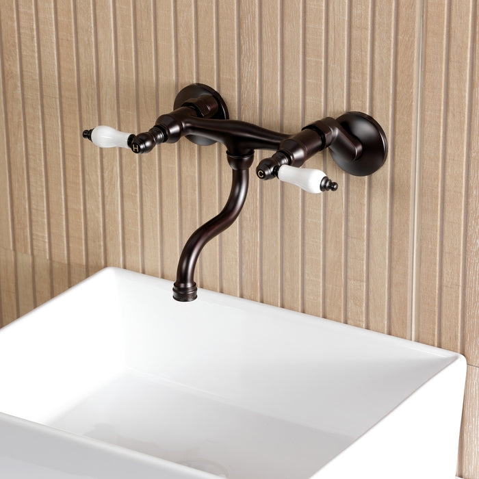 Kingston Heirloom KS2115PL - Kingston Double-Handle 2-Hole Wall Mount Bathroom Faucet, Oil Rubbed Bronze
