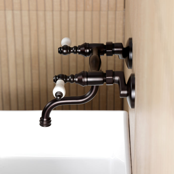 Kingston Heirloom KS2115PL - Kingston Double-Handle 2-Hole Wall Mount Bathroom Faucet, Oil Rubbed Bronze