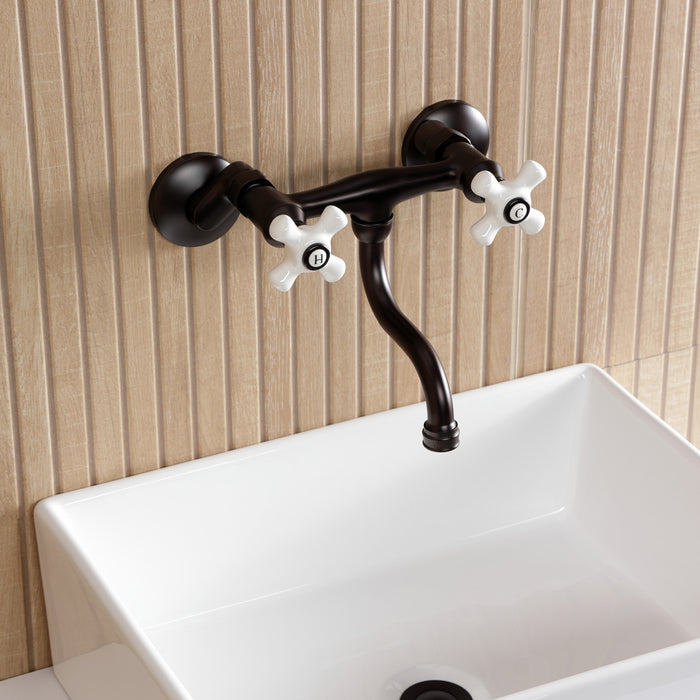 Kingston Heirloom KS2115PX - Kingston Double-Handle 2-Hole Wall Mount Bathroom Faucet, Oil Rubbed Bronze