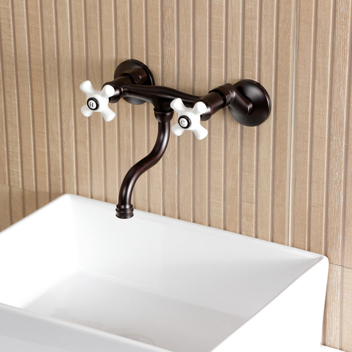 Kingston Heirloom KS2115PX - Kingston Double-Handle 2-Hole Wall Mount Bathroom Faucet, Oil Rubbed Bronze