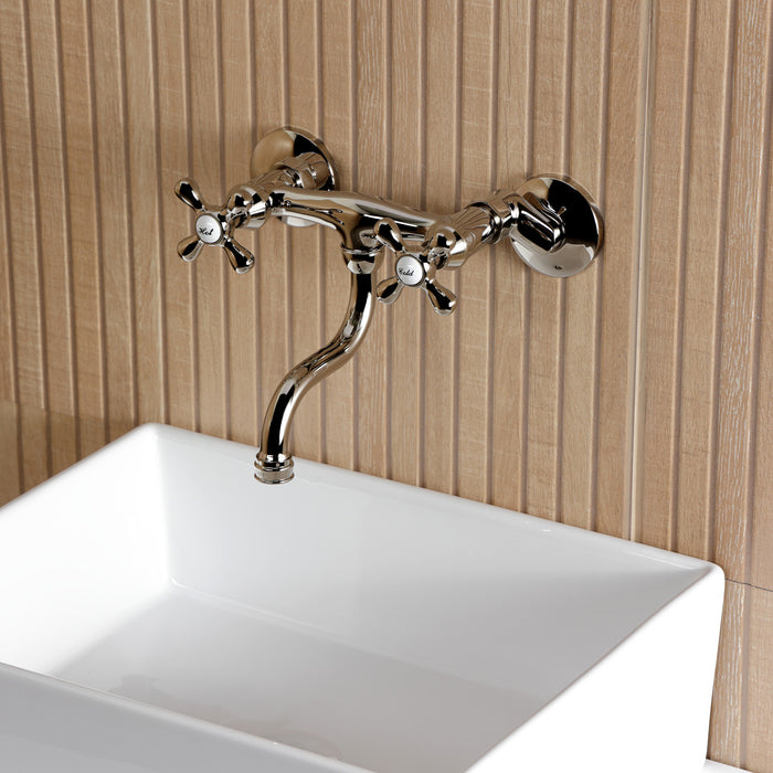 Kingston Heirloom KS2116AX - Kingston Double-Handle 2-Hole Wall Mount Bathroom Faucet, Polished Nickel