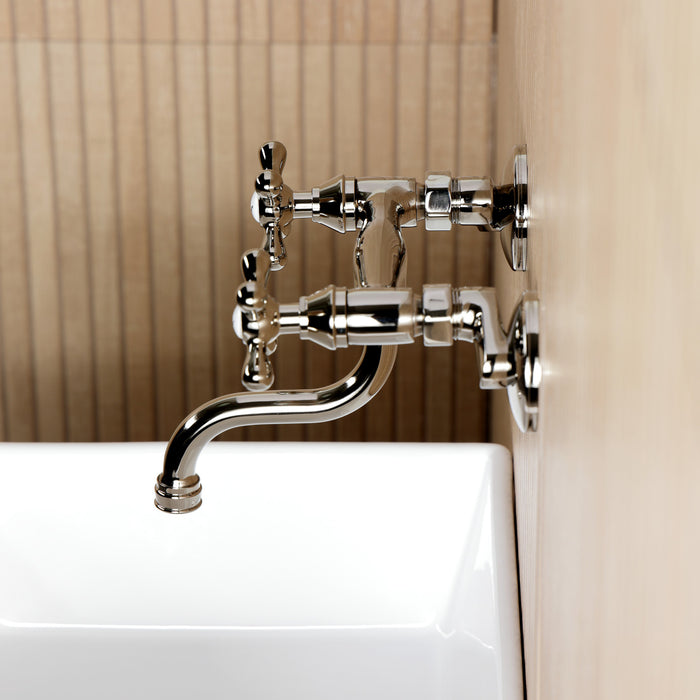 Kingston Heirloom KS2116AX - Kingston Double-Handle 2-Hole Wall Mount Bathroom Faucet, Polished Nickel
