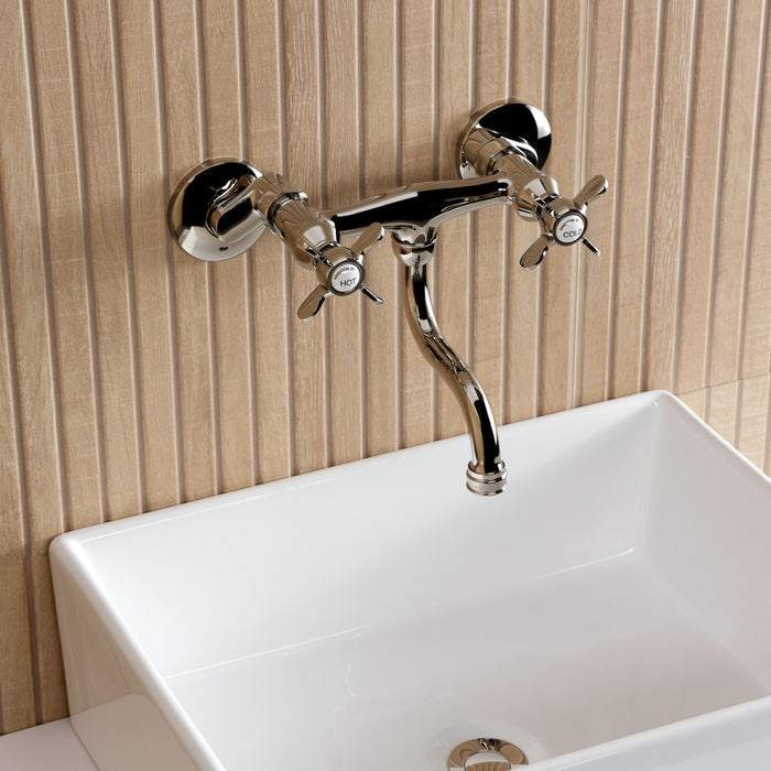 Kingston Heirloom KS2116BEX - Essex Double-Handle 2-Hole Wall Mount Bathroom Faucet, Polished Nickel