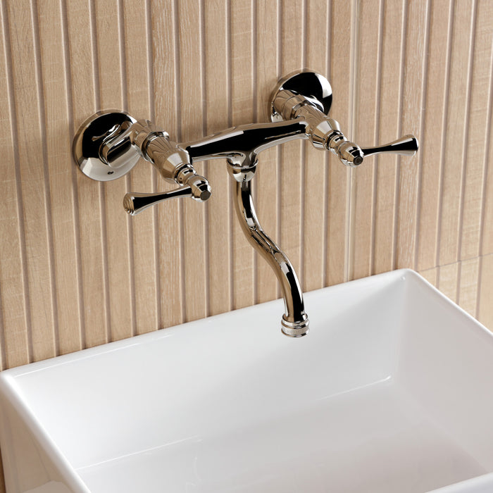 Kingston Tulare KS2116BL - Kingston Double-Handle 2-Hole Wall Mount Bathroom Faucet, Polished Nickel