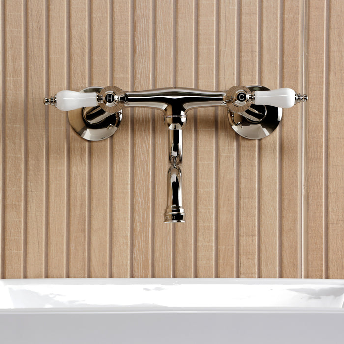Kingston Heirloom KS2116PL - Kingston Double-Handle 2-Hole Wall Mount Bathroom Faucet, Polished Nickel