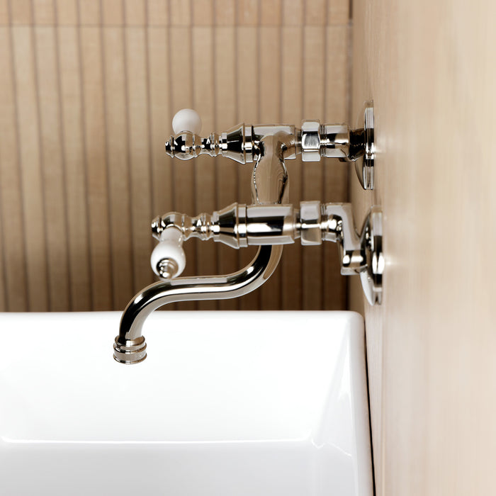 Kingston Heirloom KS2116PL - Kingston Double-Handle 2-Hole Wall Mount Bathroom Faucet, Polished Nickel