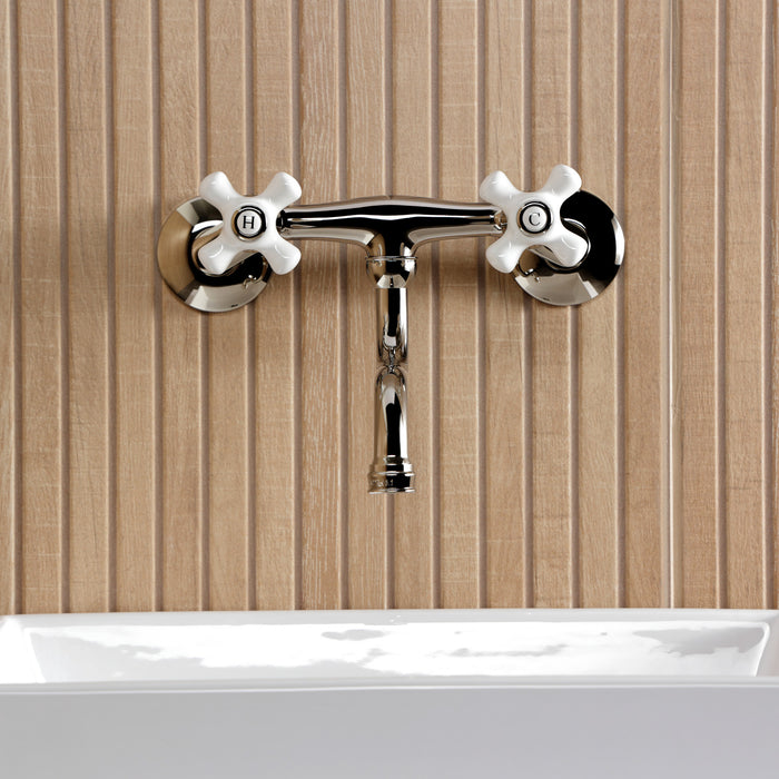 Kingston Heirloom KS2116PX - Kingston Double-Handle 2-Hole Wall Mount Bathroom Faucet, Polished Nickel