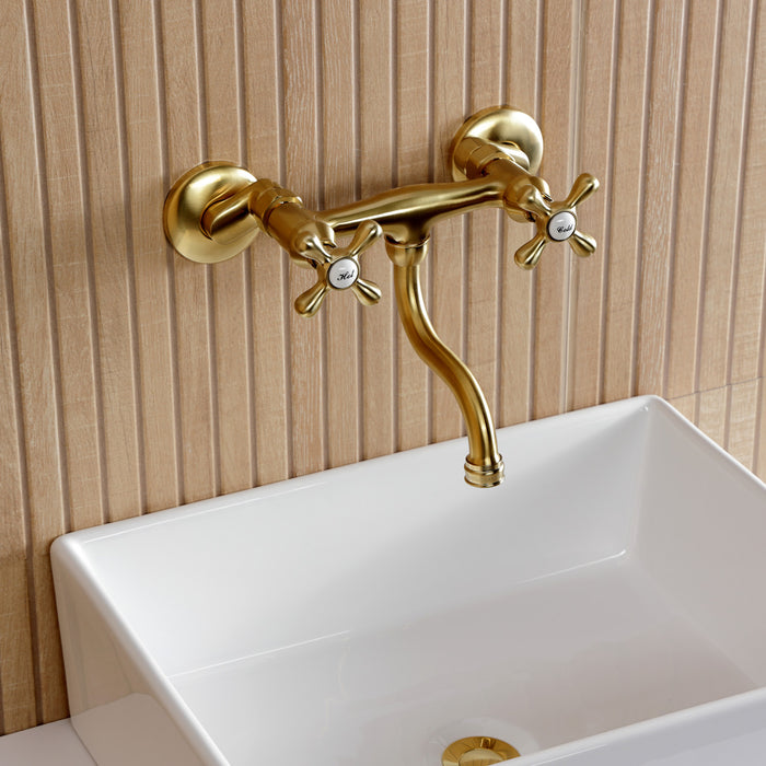 Kingston KS2117AX Double-Handle 2-Hole Wall Mount Bathroom Faucet, Brushed Brass