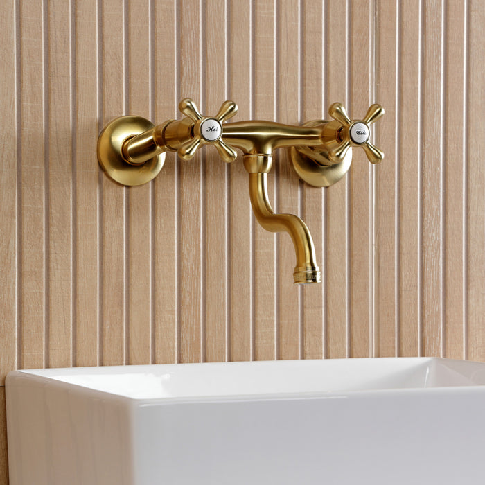 Kingston KS2117AX Double-Handle 2-Hole Wall Mount Bathroom Faucet, Brushed Brass