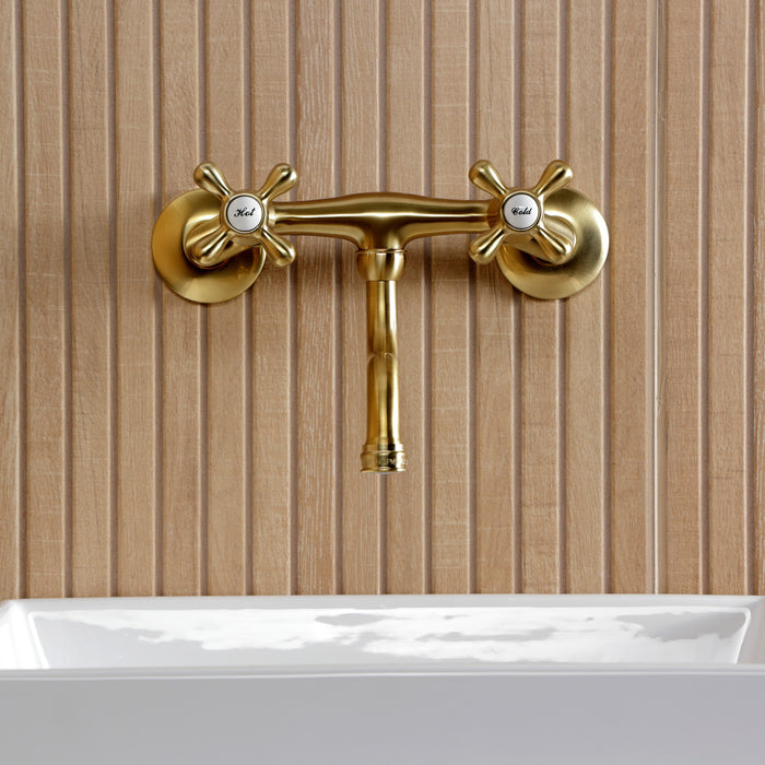 Kingston KS2117AX Double-Handle 2-Hole Wall Mount Bathroom Faucet, Brushed Brass