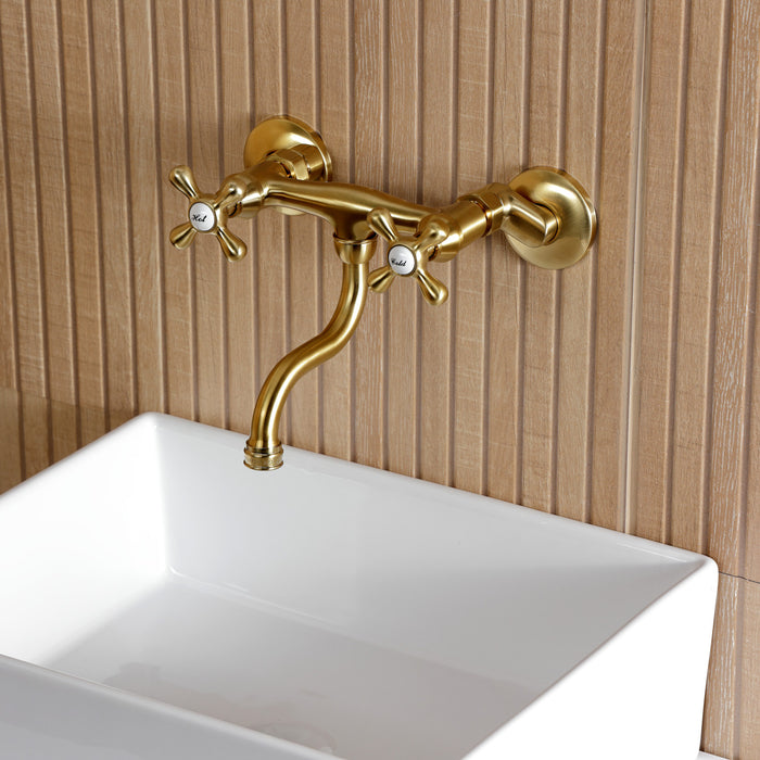 Kingston KS2117AX Double-Handle 2-Hole Wall Mount Bathroom Faucet, Brushed Brass