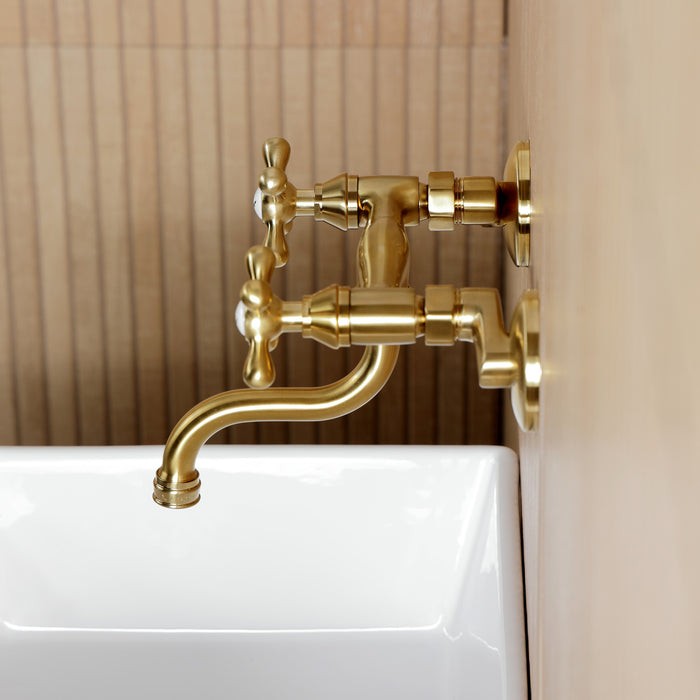 Kingston KS2117AX Double-Handle 2-Hole Wall Mount Bathroom Faucet, Brushed Brass