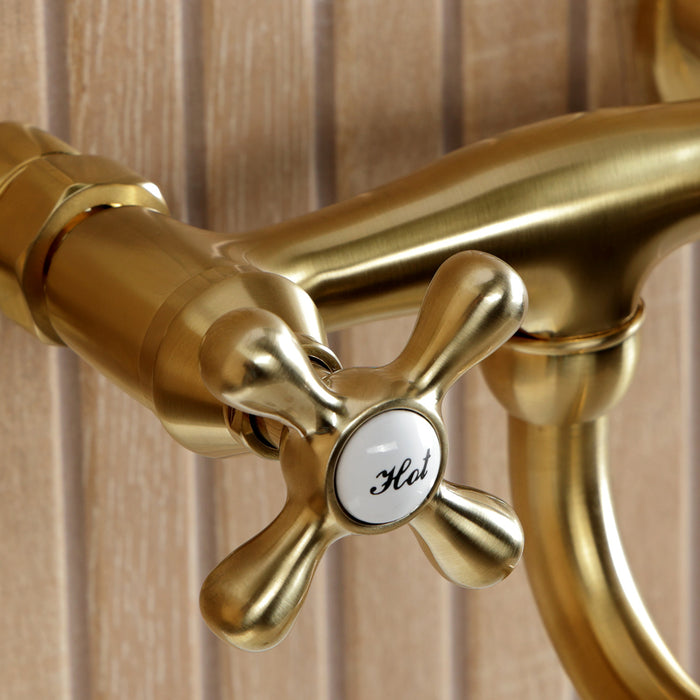 Kingston KS2117AX Double-Handle 2-Hole Wall Mount Bathroom Faucet, Brushed Brass