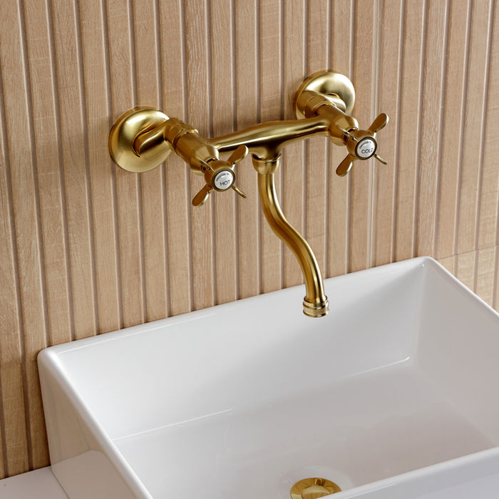 Kingston Heirloom KS2117BEX - Essex Double-Handle 2-Hole Wall Mount Bathroom Faucet, Brushed Brass