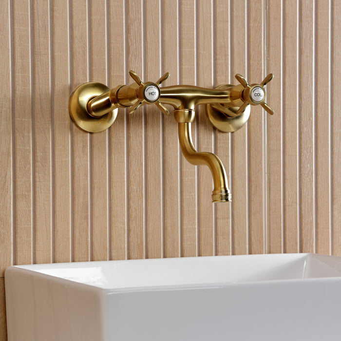 Kingston Heirloom KS2117BEX - Essex Double-Handle 2-Hole Wall Mount Bathroom Faucet, Brushed Brass