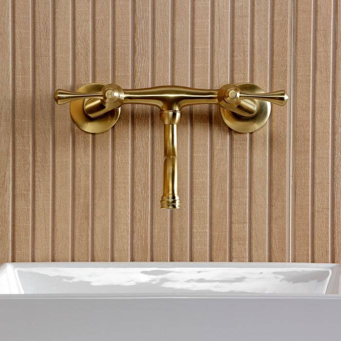 Kingston Tulare KS2117BL - Kingston Double-Handle 2-Hole Wall Mount Bathroom Faucet, Brushed Brass