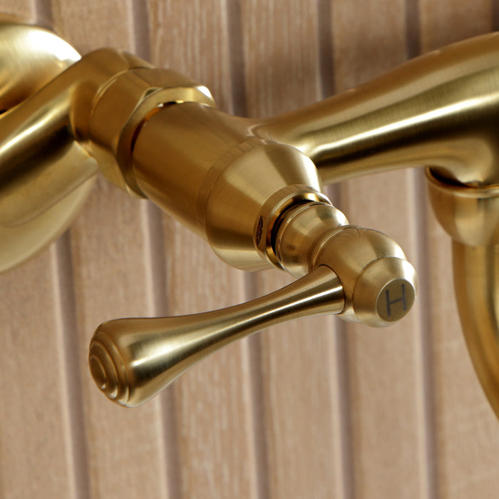 Kingston Tulare KS2117BL - Kingston Double-Handle 2-Hole Wall Mount Bathroom Faucet, Brushed Brass