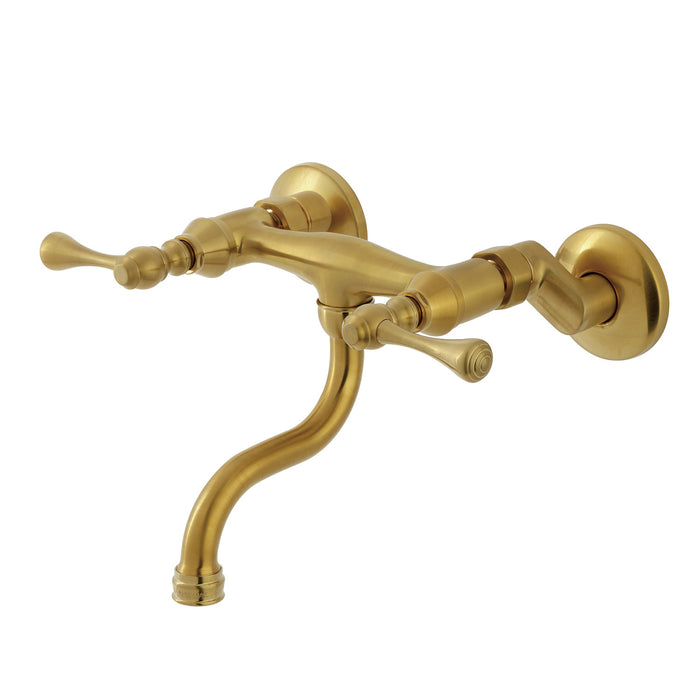 Kingston Tulare KS2117BL - Kingston Double-Handle 2-Hole Wall Mount Bathroom Faucet, Brushed Brass