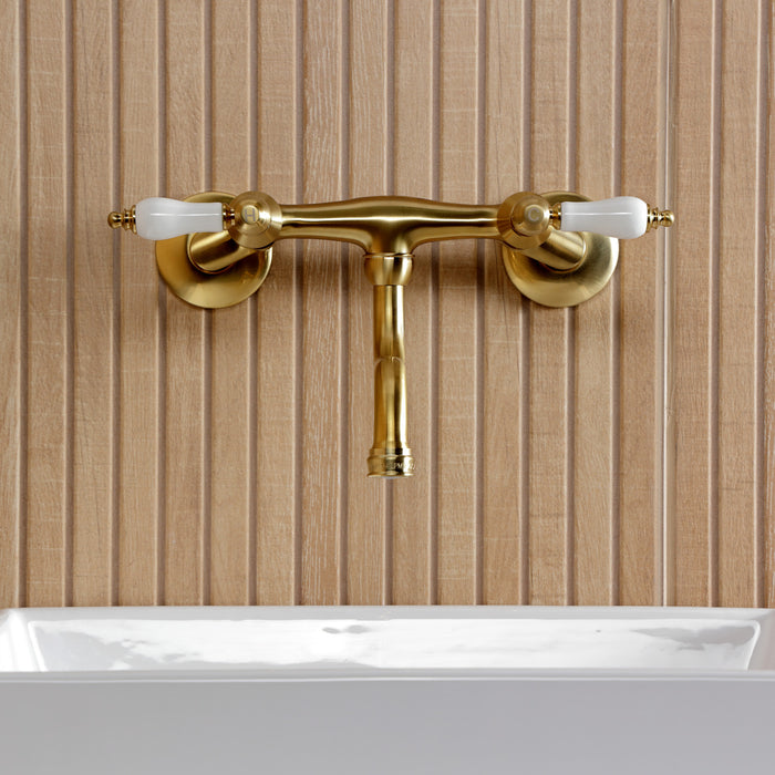 Kingston Heirloom KS2117PL - Kingston Double-Handle 2-Hole Wall Mount Bathroom Faucet, Brushed Brass