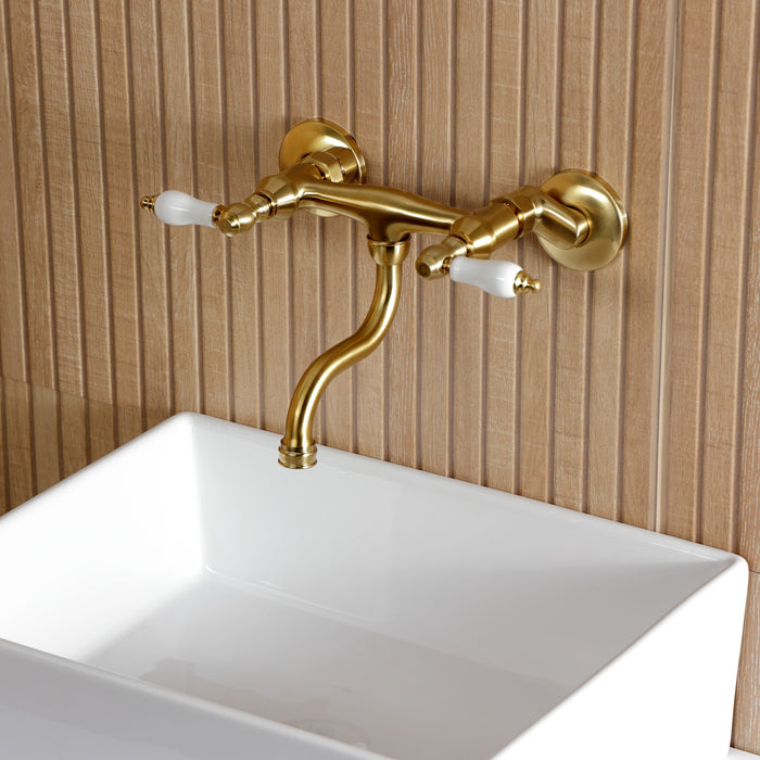 Kingston Heirloom KS2117PL - Kingston Double-Handle 2-Hole Wall Mount Bathroom Faucet, Brushed Brass