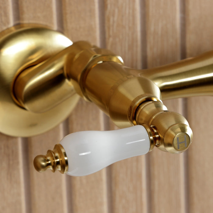 Kingston Heirloom KS2117PL - Kingston Double-Handle 2-Hole Wall Mount Bathroom Faucet, Brushed Brass