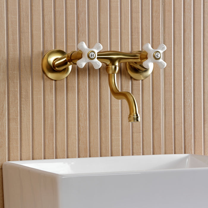 Kingston Heirloom KS2117PX - Kingston Double-Handle 2-Hole Wall Mount Bathroom Faucet, Brushed Brass