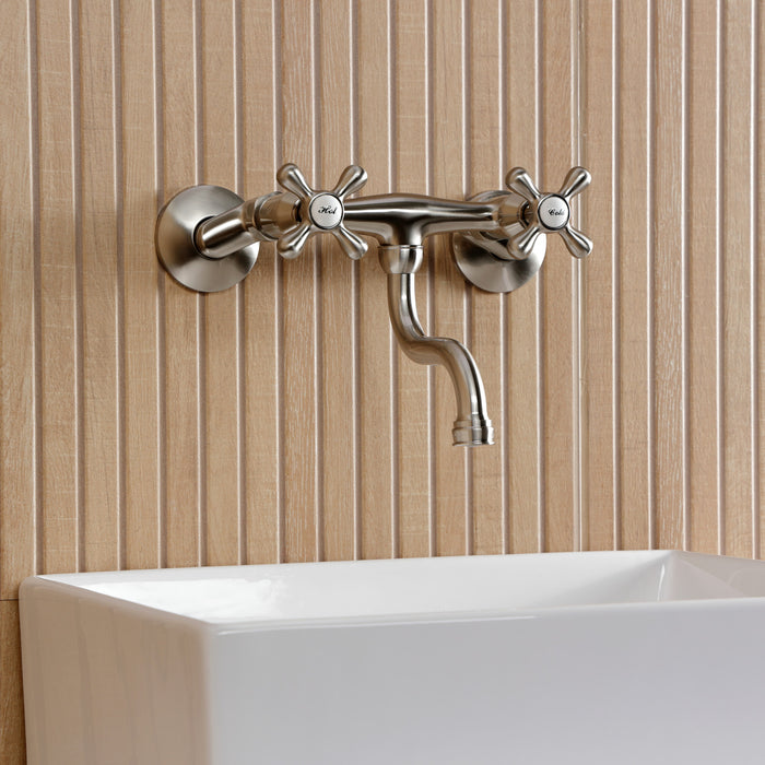 Kingston Heirloom KS2118AX - Kingston Double-Handle 2-Hole Wall Mount Bathroom Faucet, Brushed Nickel