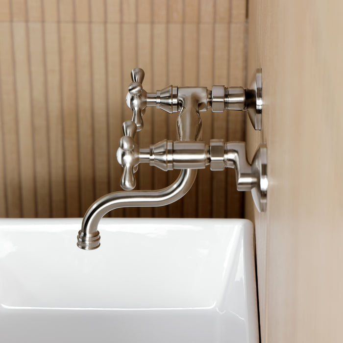 Kingston Heirloom KS2118AX - Kingston Double-Handle 2-Hole Wall Mount Bathroom Faucet, Brushed Nickel