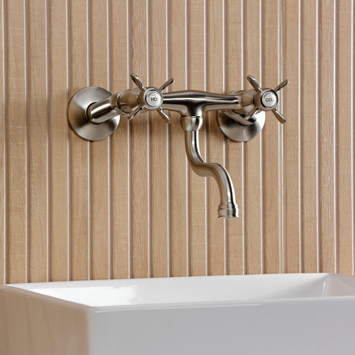 Kingston Heirloom KS2118BEX - Essex Double-Handle 2-Hole Wall Mount Bathroom Faucet, Brushed Nickel