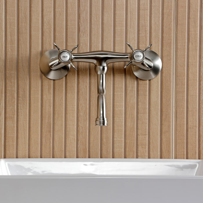 Kingston Heirloom KS2118BEX - Essex Double-Handle 2-Hole Wall Mount Bathroom Faucet, Brushed Nickel